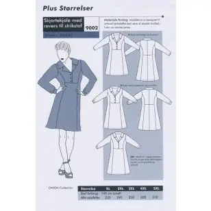 Onion 9002 Plus -Skjortekjole m/revers til strikstof - Snitmønstre Onion til voksne