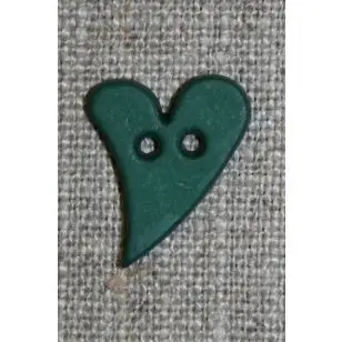 Skæv hjerte-knap mørkegrøn, 20 mm. - Børneknapper