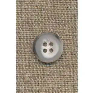 4-huls knap meleret hvid/lysegrå/grå-brun 15 mm. - Knapper Hvid, grå og sort