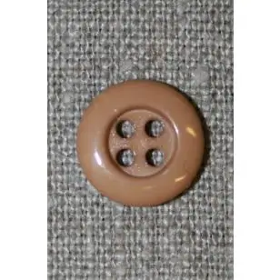 Lysebrun 4-huls knap, 14 mm. - Knapper Brun, beige og off-white