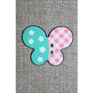 Knap m/sommerfugl, irgrøn/lyserød 24 mm. - 