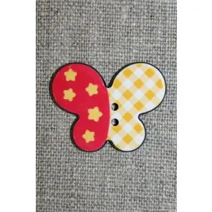 Knap m/sommerfugl, gul/rød 24 mm. - 