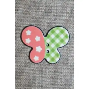 Knap m/sommerfugl, rosa/lime 24 mm. - Knapper Rød/lyserød/lilla