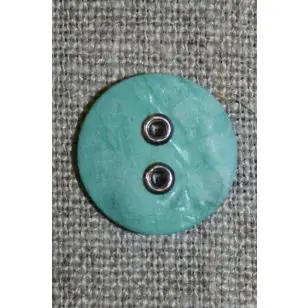 Aqua-Irgrøn knap m/sølv-huller, 18 mm. - Knapper Blå, turkis og petrol