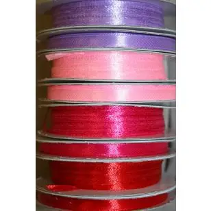 10 meter rulle satinbånd 6 mm. lyselilla - lyserød - pink - rød - Satinbånd 10 meter rulle