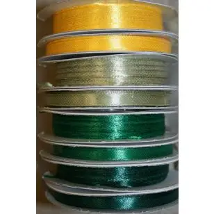 10 meter rulle satinbånd 6 mm. gul - støvet grøn - græsgrøn - Satinbånd 10 meter rulle