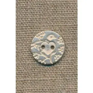 Metal-knap m/fugl sølv/hvid, 18 mm. - Guld-, sølv- og metalknapper