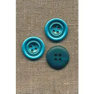 Turkis blank 4-huls knap i metal-look, 20 mm. - 