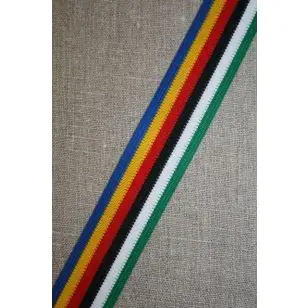Stribet bånd kobolt/rød/gul/grøn - Gjordbånd, bændel og sportsbånd