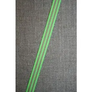 Grosgrainbånd stribet neon lime/beige 9 mm. - Gjordbånd, bændel og sportsbånd