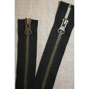 60 cm. 2-vejs jakke-lynlås 6 mm. antik messing/sort - Lynlåse 2-vejs