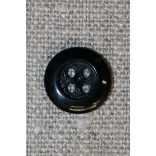 Sort 4-huls knap, 12 mm. - Knapper Hvid, grå og sort