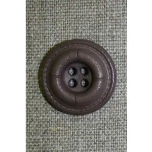 Grå-brun 4-huls knap i læder-look - Knapper Brun, beige og off-white