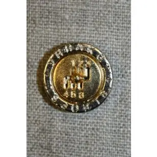 Knap m/tekst guld m/sølv-kant - Guld-, sølv- og metalknapper