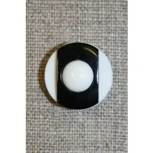 Knap m/øje sort/hvid 18 mm - Knapper Hvid, grå og sort