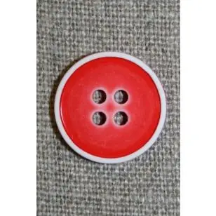 4-huls knap m/hvid kant, rød 18 mm. - Knapper Rød/lyserød/lilla