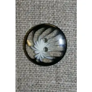 Klar knap m/blomst, sort/hvid - Knapper Hvid, grå og sort