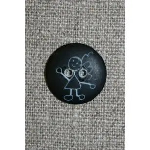 Knap m/pige, sort - Børneknapper