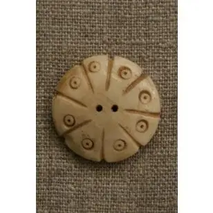 Håndlavet blomster-knap i ben, off-white - Træ- og Horn-knapper