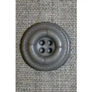 Grå-brun læder-look knap, 22 mm. - Knapper Hvid, grå og sort