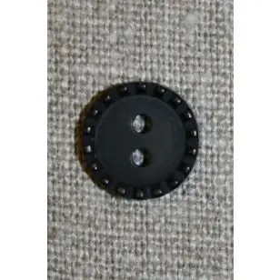 Sort knap m/prikket kant, 13 mm. - Knapper Hvid, grå og sort