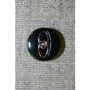 Sort knap m/sølv-ringe, 15 mm. - Knapper Hvid, grå og sort