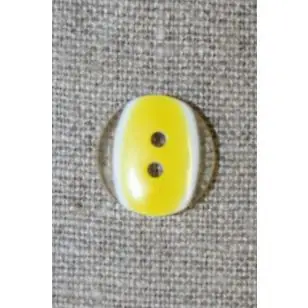 2-huls knap klar/gul, 15 mm. - Knapper Grøn, gul og orange