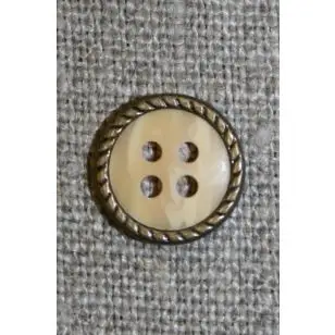 Creme 4-huls knap m/gl.guld kant - Knapper Brun, beige og off-white