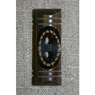 Aflang træknap/knebel 40 mm. mørk m/mønster - Træ- og Horn-knapper