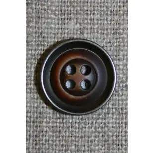 4-huls knap træ/gl.sølv-look, mørk 15 mm. - 