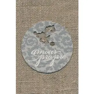 Rundt grå motiv m/tekst - Diverse mærker