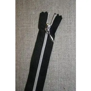 25 cm. sort/sølv lynlås 4 mm. - Lynlåse fast / Ikke delbar