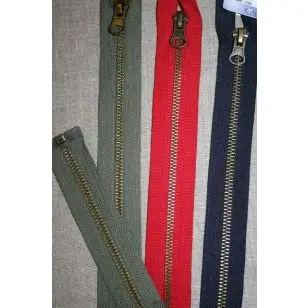 75-80 cm. delbar metal lynlås, 6 mm. antik messing - 