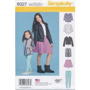 Simplicity 8027 pige jakke/t-shirt/nederdel/gamacher - Simplicity mønstre