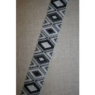 Elastik 50 mm. med rude-mønster sort - grå - lysegrå - 