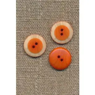 2-huls knap m/træ-look kant, orange - Knapper Grøn, gul og orange