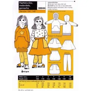 Onion 20044 -Hættetunika,nederdel,gamacher - Snitmønstre Onion til børn