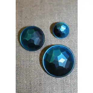 Faset-slebne knapper i metal look, petrol - Guld-, sølv- og metalknapper