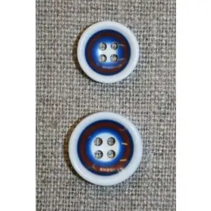 Flerfarvet knap m/cirkler, hvid/blå - Knapper Hvid, grå og sort