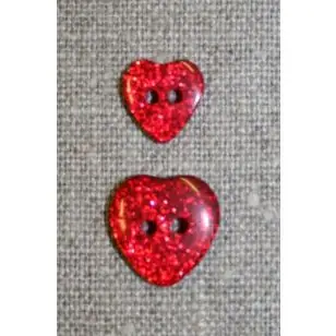 Knap m/glimmer, hjerte i rød - Knapper Rød/lyserød/lilla