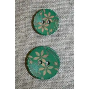 Træknap m/blomst i 2 str. grøn - Knapper Grøn, gul og orange