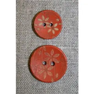 Træknap m/blomst i brændt orange-18 mm - Knapper Grøn, gul og orange
