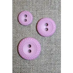 2-huls knap m/mønster-kant i 3 str. syren - Knapper Rød/lyserød/lilla