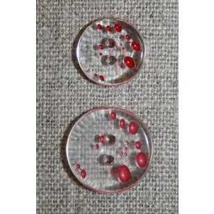 2-huls knap m/prikker klar/rød i 2 str. - Knapper Rød/lyserød/lilla