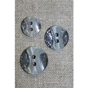 2-huls knap transperant m/glimmer/grå i 3 str. - Knapper Hvid, grå og sort