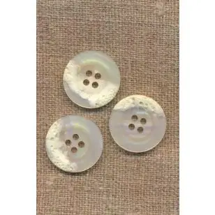 Hvid/offwhite krakeleret 4-huls knap 20 mm - 