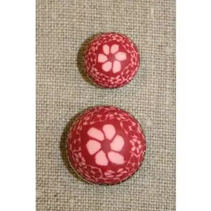 Knap m/malede blomster, rosa 20 mm - Knapper Rød/lyserød/lilla
