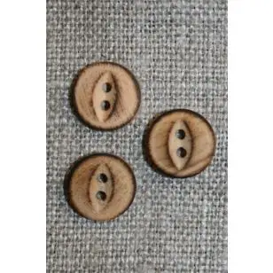 Lille 2-huls træ knap brændt, 10 mm. - 