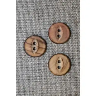 Lille 2-huls træ knap brændt, 11 mm. - 