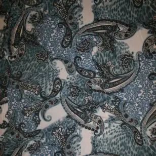 Mesh med sjalsmønster og dyreprint denim petrol hvid - Elastisk Tyl/Mesh